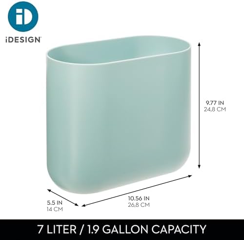 iDesign Small Slim Plastic Bathroom Trash Can, Blue