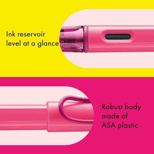 LAMY safari neonpink - Fountain Pen with ergonomic grip & polished steel nib in size M - ideal for any Writing & Calligraphy - including LAMY T 10 blue cartridge - Right-Handed