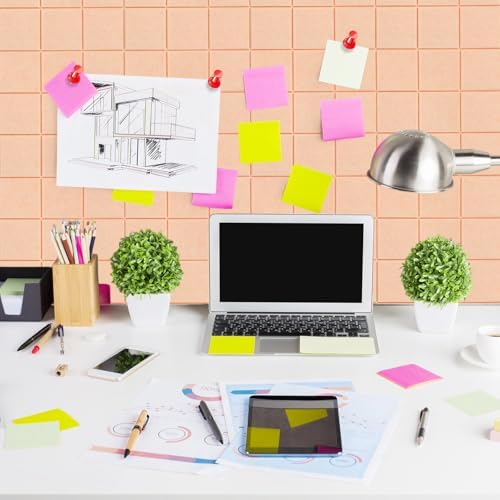 Honoson 12 Pack Felt Bulletin Board Tiles with Safe Adhesive, Light Pink