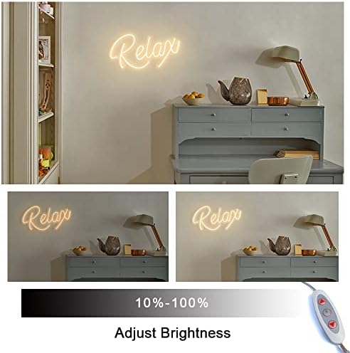 Relax Neon Sign Unique Art Ornaments with Dimmable Switch, 5V USB Powered Cool Neon Relax Signs for Wall Decor, Bedroom, Living Room, Bathroom Decoration Valentine's Day SPA Decor (Warm White)
