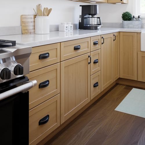 Franklin Brass 10 Pack Matte Black Cabinet Handles 3 inch or 3-3/4 inch (76mm or 96mm) Kitchen Cabinet Handles and Drawer Pulls for Cupboards and Dressers |Notched Backplate
