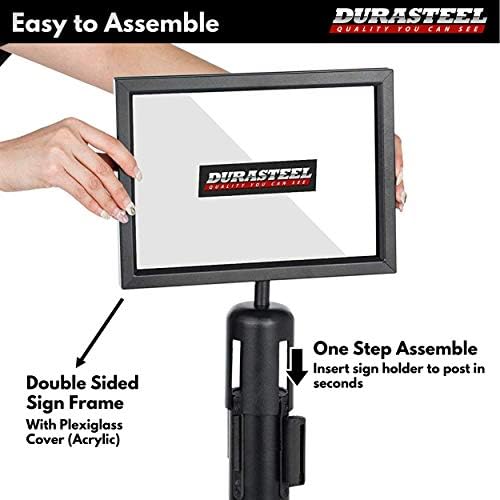 DuraSteel Stanchion Sign Holder - Landscape Display for 8.5" x 11" Paper Size - Double Sided Sign Frame with Plexiglass Cover - NOT Fit with US Weigh Sentry Stanchion - Crowd Control & Queue Barrier