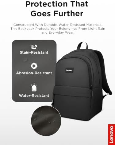 Lenovo 16-inch Commuter Backpack B10, Lightweight 30L Laptop Backpack, Water-Resistant Travel Bag with 6 Storage Compartments, Anti-Theft Pocket & Luggage Strap, Fits Up to 16" Laptop, Black