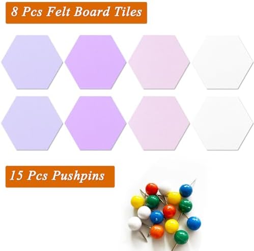 8 Pcs Hexagon Felt Cork Bulletin Board Tiles, Self Adhesive DIY Bulletin Board Pin Board for Office School Home Wall Decor Memos Photos Display(Purple & Pink)