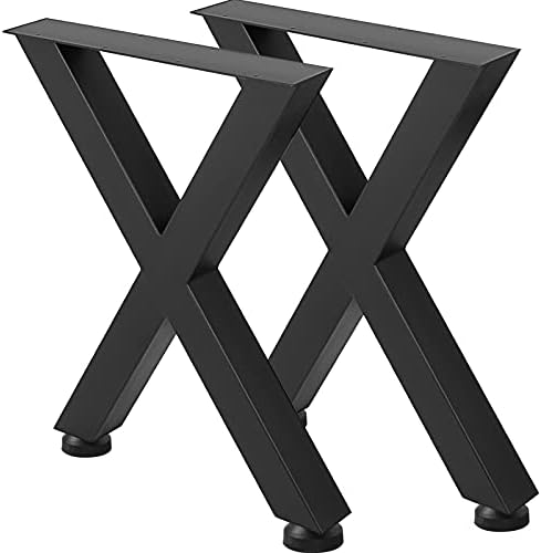 VEVOR Set of 2 Steel Table Legs, 28”Height 24”Wide Dining Table Legs,Heavy Duty 3.1" Square Box Section X Frame Table Legs,28x24x3.1 Inch Black Color Industrial Country Style Metal Dining Legs