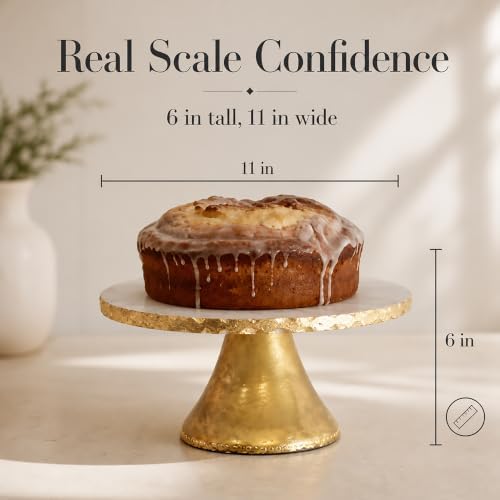 Mud Pie Marble Pedestal Cake Stand, Gold, 11 Inch Dessert Server