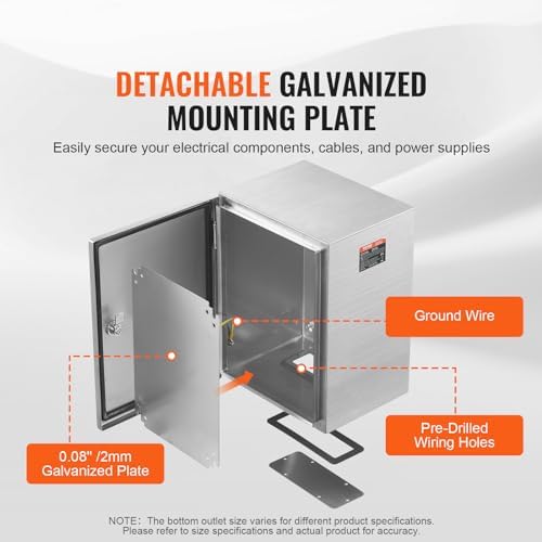 Steel Electrical Box, 20"x 16"x 8", 304 Stainless Steel Electrical Enclosure Box, Wall-Mounted Outdoor Electrical Electronic Equipment Enclosure with Mounting Plate Hinges Lock, IP66 Waterproof