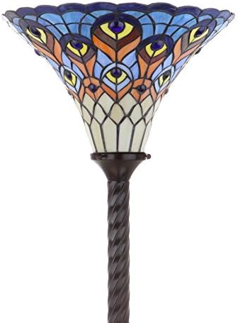 JONATHAN Y Peacock Tiffany-Style Stained Glass Torchiere Lamp 70", Bronze