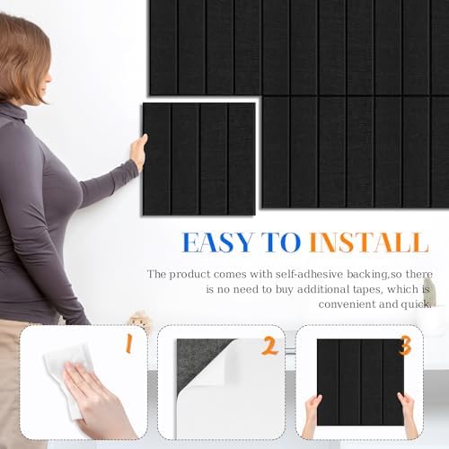 DOLLAR BOSS Felt Cork Board Tiles 6Pcs 12"x12" Bulletin Board, Black Stripe