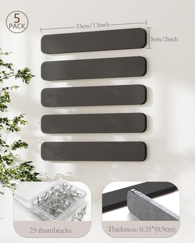 JBER Felt Strip Board 13" x 2", 5 Pack Cork Board Alternative, Black
