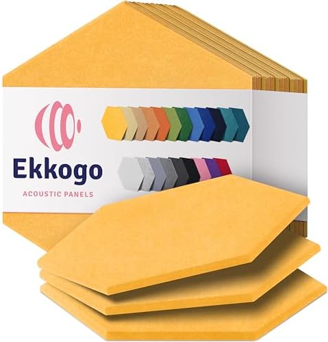 Acoustic Panels 12-Pack Soundproof Wall Panels 14"X12.1"X0.4" Sound Panels High Density Sound Dampening Panels - [Sunny Yellow Hexagon]
