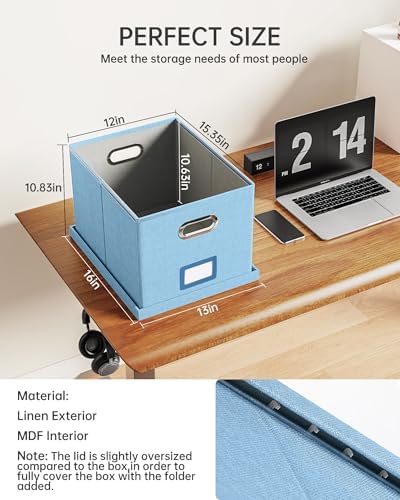Oterri File Organizer, File Box, File Cabinet for Letter File Folder Storage, Portable Storage Bins with Lids for Office/Decor/Home,Document Organizer, 1 Pack,Sky-blue-Box Only