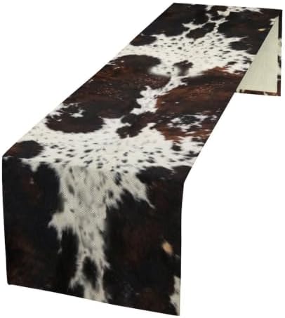 Cow Print Table Runner, Brown Cowhide Print Western Style Table Runner Country Farmhouse Cottage Cow Patten Table Decoration for Home Kitchen Dining, 13x60 in