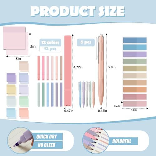 Jutom 39 Pcs Aesthetic Book Annotation Kit,Green,Cute Style