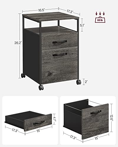VASAGLE 2 Drawer File Cabinet, Rolling Printer Stand