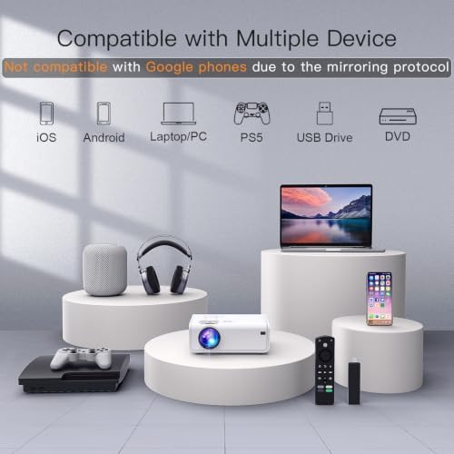 AuKing 2500ANSI 4K Outdoor Projector with WiFi and Bluetooth, 6D/4P Keystone, 50% Zoom, 300" Movie Projector for Laptop/HDMI/USB/TV Box/Android/iOS