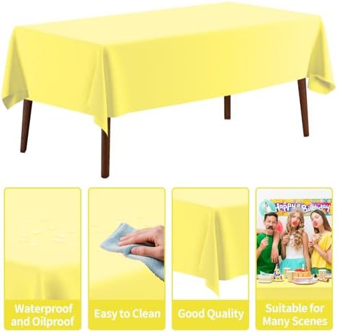 CXPSINC 54 Inch X 300 Feet Plastic Table Cover Roll Disposable Tablecloth with Slide Cutter for All Type/Shape Tables | Party, Banquet, Birthdays, Weddings(Light Yellow, 300 Feet)