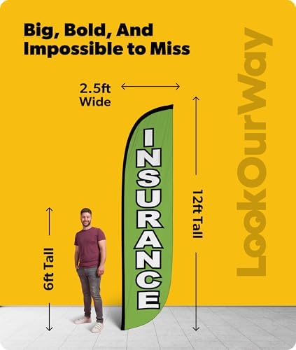 LookOurWay Financial Service Insurance Green Feather Flag, 12 Ft
