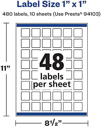 Avery® Printable Durable White Square Labels, Sure Feed® Technology, 1" x 1", Print-to-the-Edge, Waterproof Labels, Laser & Pigment-Based Inkjet Compatible, 480 Total