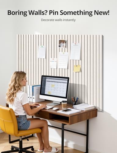 Kuchoow Felt Bulletin Board Tiles Self Adhesive Pin Cork Board Alternative for Wall, Large Panels 48"×36" 12 Pack Beige Corkboard Memo Vision Display Photo Organizer for Office Home Classroom