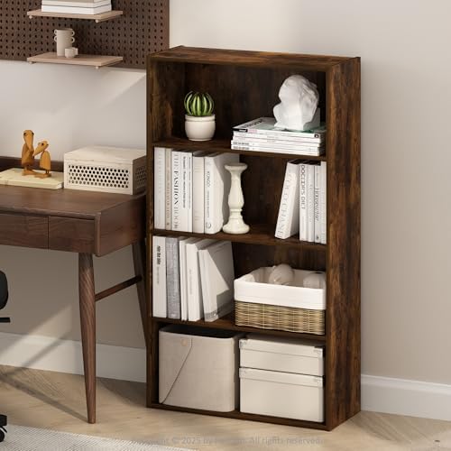 Furinno Simple Book Shelf, 4-Tier Bookshelf, Bookcase with Open Shelf, 9.4 x 23.6 x 41.7, for Living Room, Bedroom, Home Office, Amber Pine