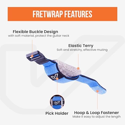 Gruv Gear Fret Wrap & Guitar Mute, Fretwrap for Acoustic, Electric & Bass | String Dampener Recording, Tapping & Practice Accessory (3 Pack, Large Blue, Fits 6 String Bass, 8 String Guitar)