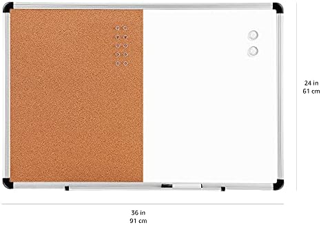 Amazon Basics Magnetic Dry Erase Whiteboard & Cork Board Combo, Wall Mounted for Home, Office and Classroom, Aluminum Frame, 36" x 24", White/Yellow