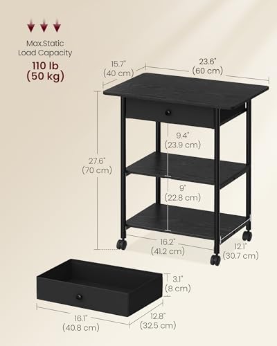 VASAGLE 3-Tier Printer Stand with Locking Wheels, Under Desk Printer Table