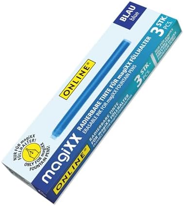 ONLINE MagiXX 3-Pack Erasable Ink Fountain Pen Cartridges - Royal Blue - Refillable - 700m Writing per Cartridge