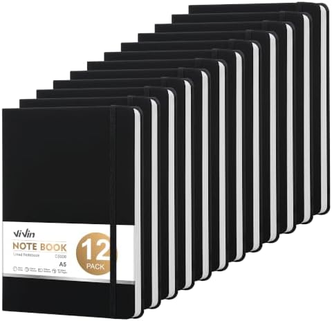 ViVin 12 Pack A5 Hardcover Lined Notebook,192 pg College Ruled 5.5x8.3