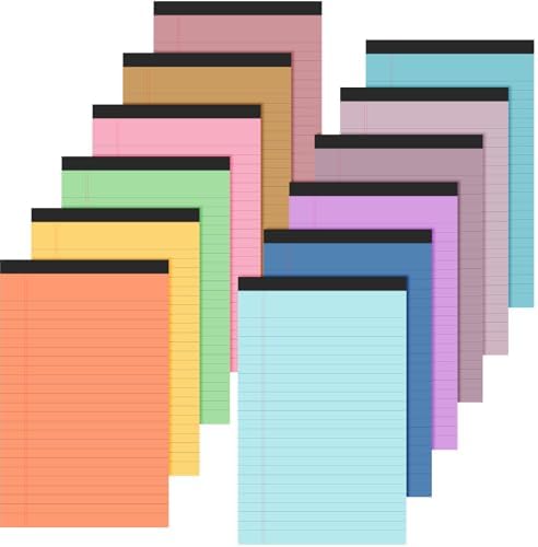 Lincia 12 Pcs 5x8 Colored Legal Pads Lined Note Pads, Bright Colors