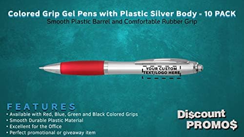 DISCOUNT PROMOS Custom Colored Grip Gel Pens Set of 10, Personalized Bulk Pack - Great for Office, School, Business, Tradeshows, Events - RedBI
