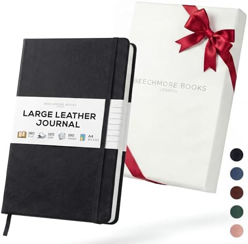BEECHMORE BOOKS A4 8.5x11.5 Lined Leather Journal For Men 120 GSM, Gift Box