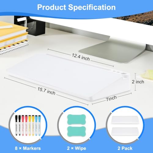 2 Pack Desktop Glass Whiteboard with Storage, Desk Dry Erase White Board