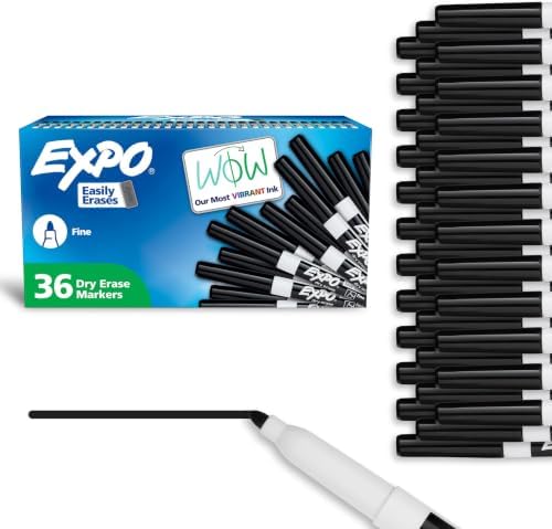 EXPO Dry Erase Markers, Low Odor Ink, Black, Fine Tip - Easily Erases, Ideal for Classroom, Home, Office, Back to School, Teacher Supplies, 36 Count (Pack of 6)