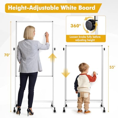 Rolling Whiteboard on Wheels 28"x40", Double-Sided Magnetic Dry Erase Board