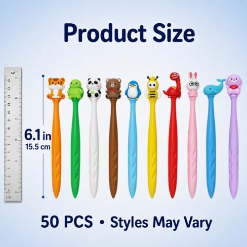 50 PCS Animal Pencil Top Erasers, Cute Kawaii Animal Eraser Toppers, Soft Rubber Pencil Cap Erasers, Assorted Cartoon Animal Designs for Writing, Drawing, Office, School, Planner, Journal Supplies