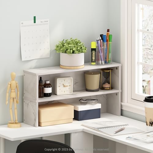 Furinno Helena Kitchen Counter Stackable Organizer Shelf, Set of 2, 23-Inch, Marble White