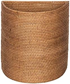 KOUBOO Handwoven Half-Moon Rattan Waste Basket Wicker Trash Can Honey Brown