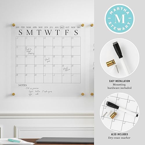 Martha Stewart Grayson Acrylic Calendar and Notes Board Set, Clear/Black