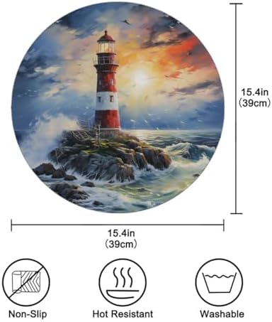Nautical Lighthouse Round Placemats Set of 4, Table Mats Place Mats