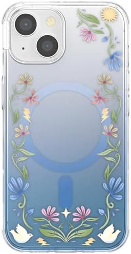 PopSockets iPhone 14 Phone Case with MagSafe, Wireless Charging Compatible, Disney - Boho Wildflowers Blue