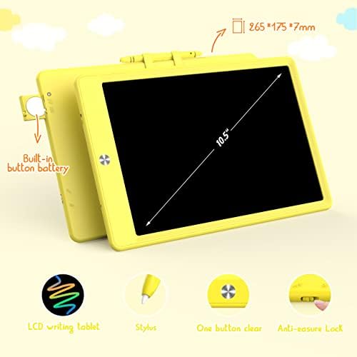 BUKEBU LCD Writing Tablet Doodle Board, Colorful Drawing Pad, Electronic Drawing Tablet, Drawing Pads,Travel Gifts for Kids Ages 3 4 5 6 7 8 Year Old Girls Boys (10.5 inch, Yellow+Yellow)