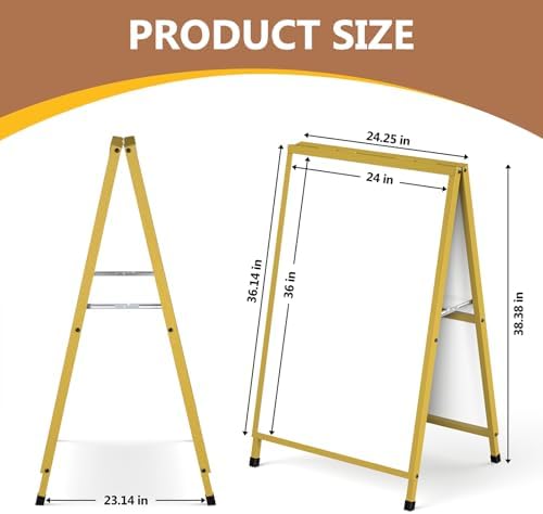 Golden A Frame Sign, Heavy Duty Slide-in A Frame Sign Holder, Double-Side 24x 36 Inch Sandwich Board for Office, Wedding, Business, Party Poster, Frame only
