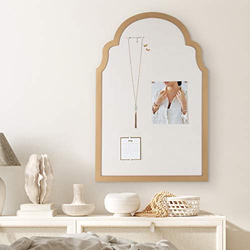 Kate and Laurel Holbrook Glam Framed Arch Fabric Pinboard, 24 x 36, Gold, Decorative Modern Bulletin Board for Wall