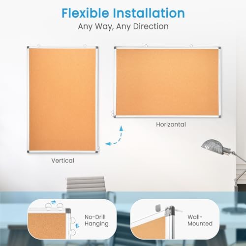 Double-Sided Cork Bulletin Board for Wall, WALGLASS 36" x 24" Notice Board
