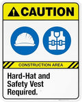 Hard-Hat and Safety Vest Required Sign, ANSI Caution Sign,