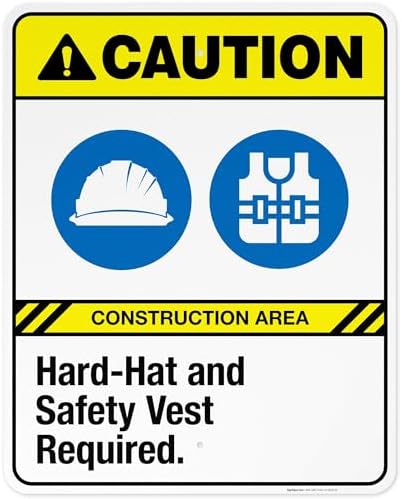 Hard-Hat and Safety Vest Required Sign, ANSI Caution Sign,