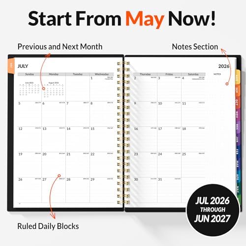 SUNEE 2026-2027 Appointment Book, Quarter-Hourly, Weekly & Monthly - from July 2026 to June 2027, 6.4"x8.3" Academic Planner, Flexible Cover, Note Pages, Bookmark, Spiral Binding, Abstract
