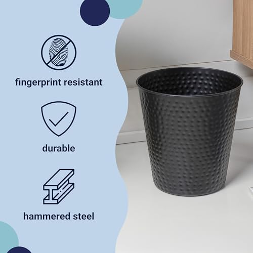 happimess Axel 2 Gal Hammered Steel Waste Bin 10", Matte Black